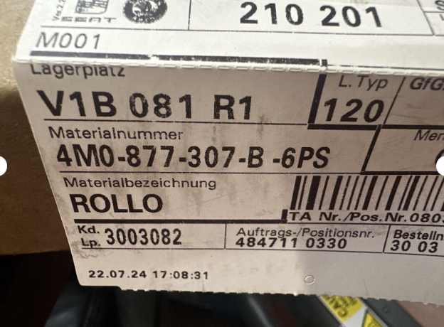 New Genuine VW Touareg/Audi Q7 Sunroof Sunblind Roller 4M0877307B6PS