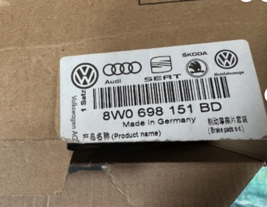 New Genuine Audi A4/S4/A5/S5 Set Of 4 Front Brake Pads 8W0698151BD