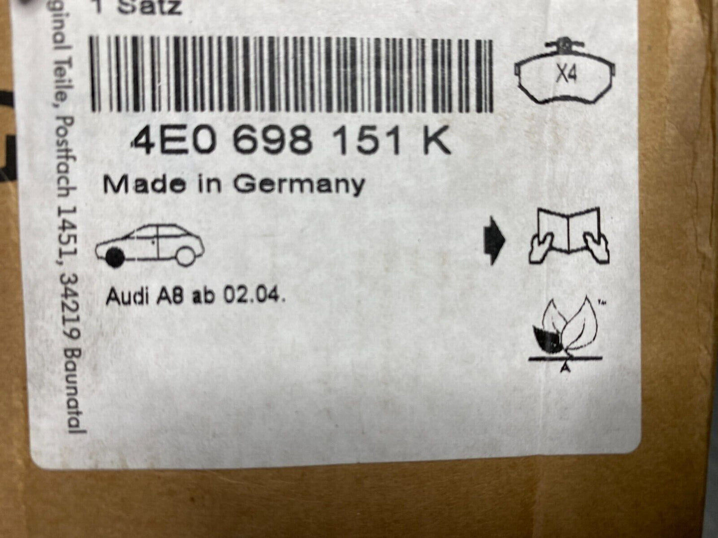 New Genuine Audi A6 / A8 Quattro Front brake set with ware sensor 4E0698151K