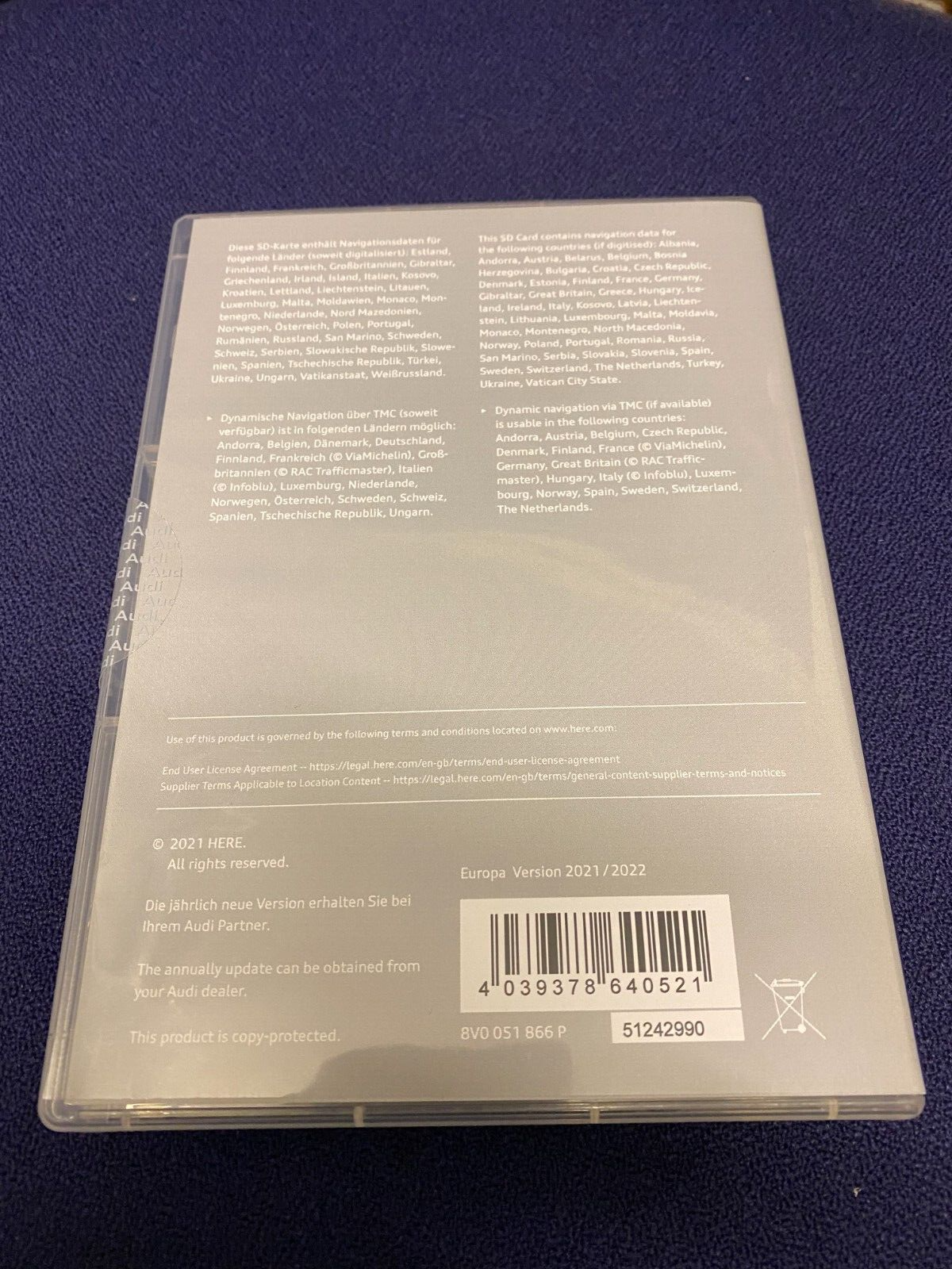 New Genuine AUDI MIB-HS 2021 Digital road map SD CARD 8V0051866P