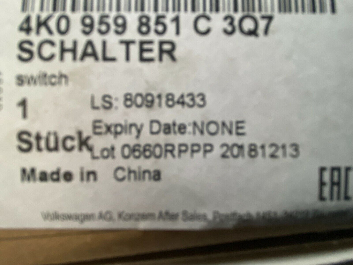 New Genuine A6/A7/RS6/RS7/e-tron Switch for electric windows 4K0959851C