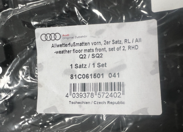 New Genuine Audi Q2 2017-On rubber all-weather rubber mat set