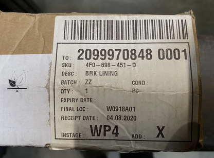 New Genuine Audi (A6, S6) Rear Brake Pads For Disk Brake 4F0698451D