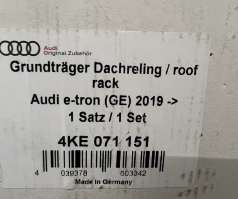 Genuine Audi E-Tron 2019-onwards accessory roof bars set 4KE071151