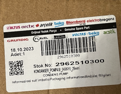 New Genuine Beko Condensor Drain Lift Pump 2962510300