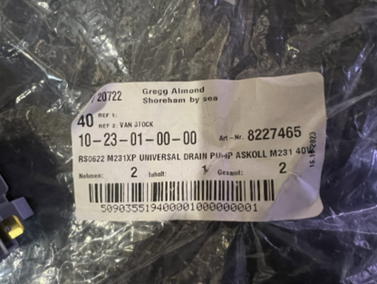 New Genuine Universal Washing Machine Drain Pump 8227465