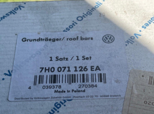 New Genuine Volkswagen Camper/Transporter Single Roof Rail Bar 7H0071126EA