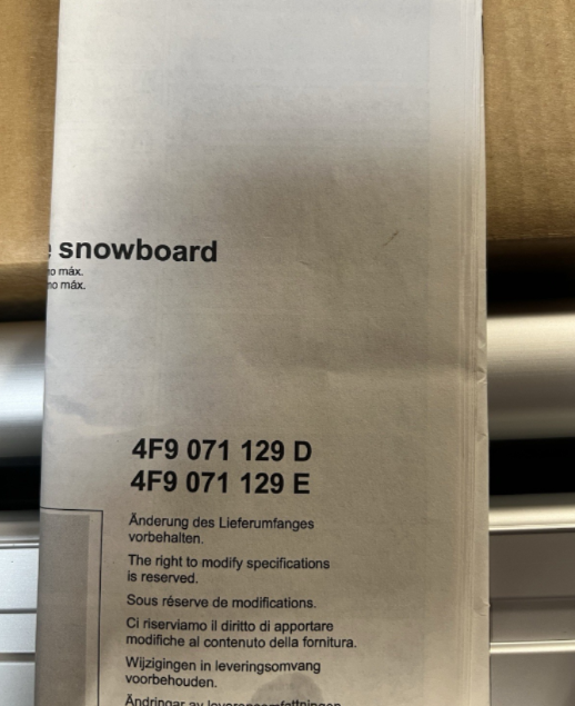 New (Old Stock) Genuine Audi Ski And Snowboard Holder 4M0071129A