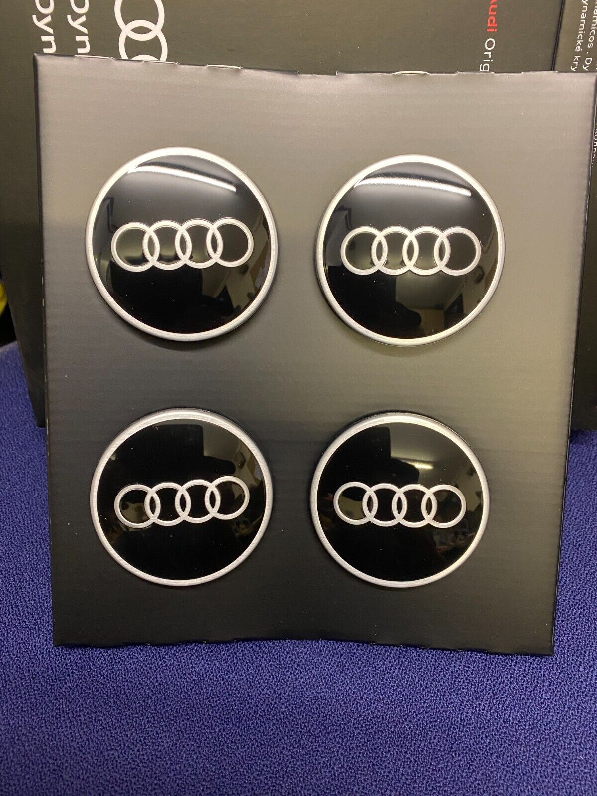 New Genuine Audi Black Rings Dynamic Alloy Wheel Centre Hub Cap Set ...