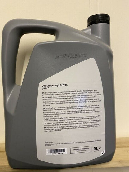 Genuine Vw / Audi/ Seat/ Skoda Longlife IV FE 0W-20 Fully Synthetic oil 5 ltrs