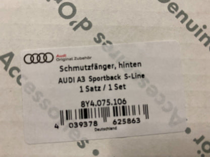 New Genuine Audi A3 Saloon Sportback 2020 on SLine rear mud flaps set 8Y4075106